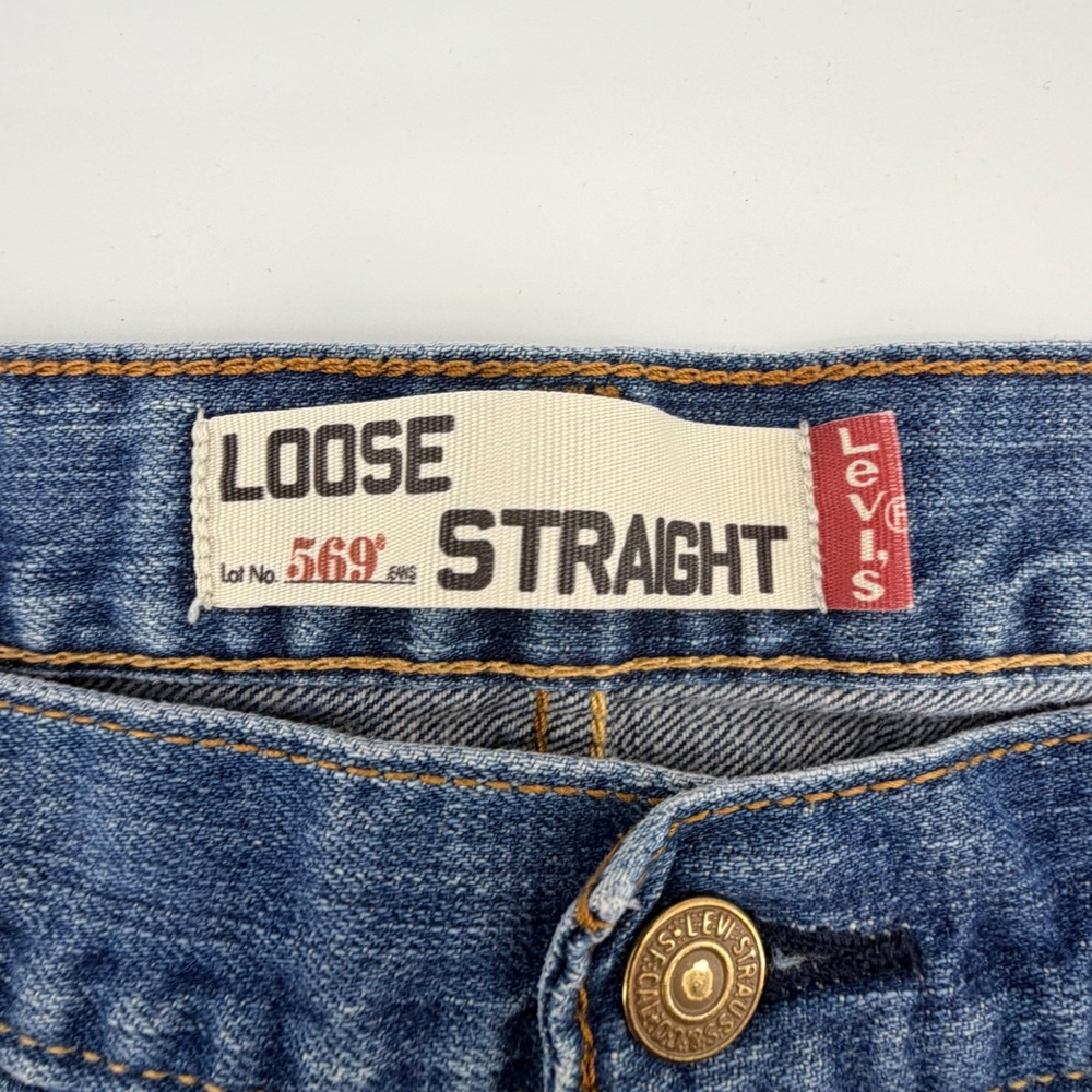 Levis 569 Loose Straight Jeans Mens 38x30 Blue Medium Wash Denim Cotton - Picture 4 of 9